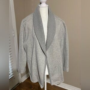 Tommy Hilfiger Gray Knit Fleece Sweatshirt Jacket Sherpa Collar Pockets Size XL